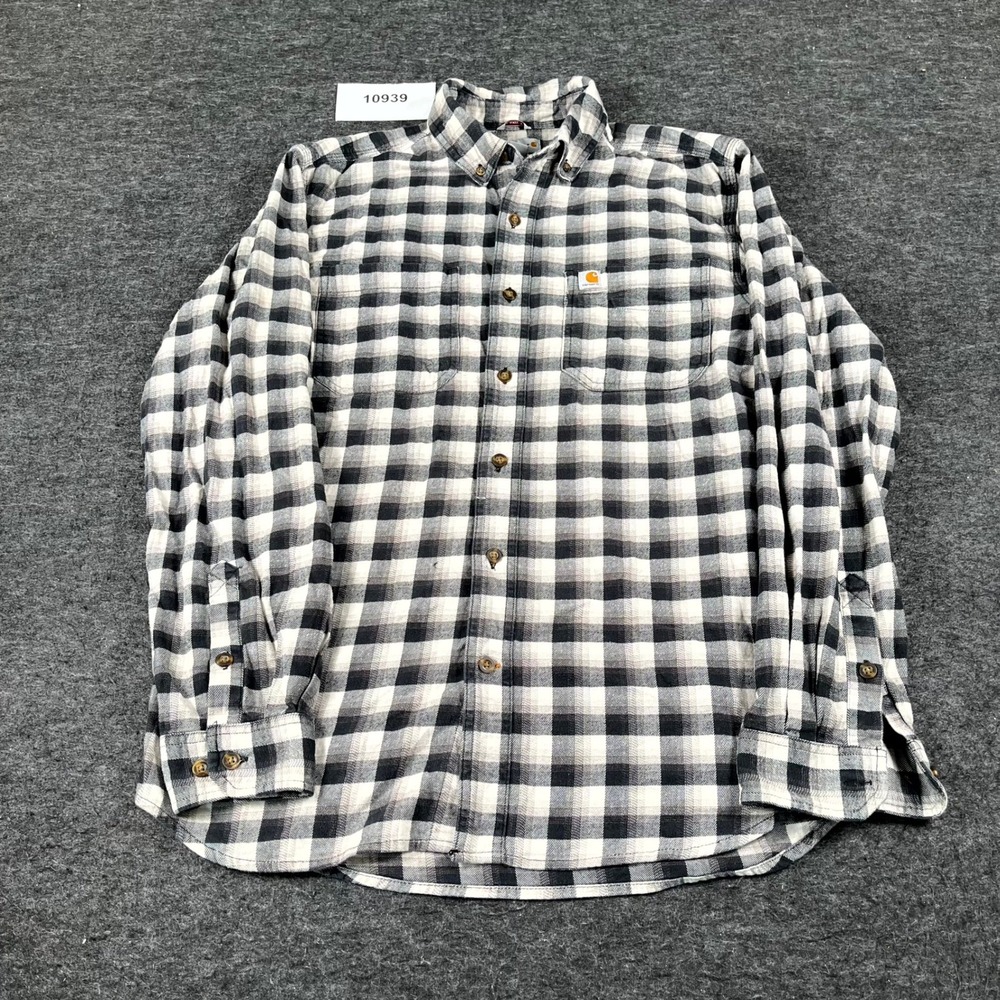 Carhartt Flannel Shirt Mens Medium Black White Check Cotton Stretch Relaxed‎ Fit